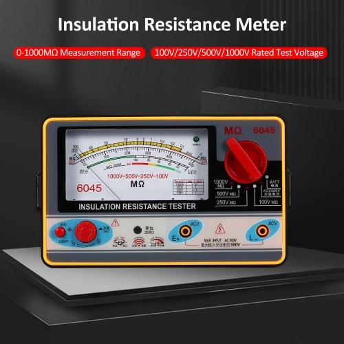 Insulation Resistance Meter Digital Ohmmeter Megger Handheld Insulation Tester Megameter 0-2000MΩ 100V/250V/500V/1000V High Accuracy Megohmmeter Insulation Measurement Instrument 