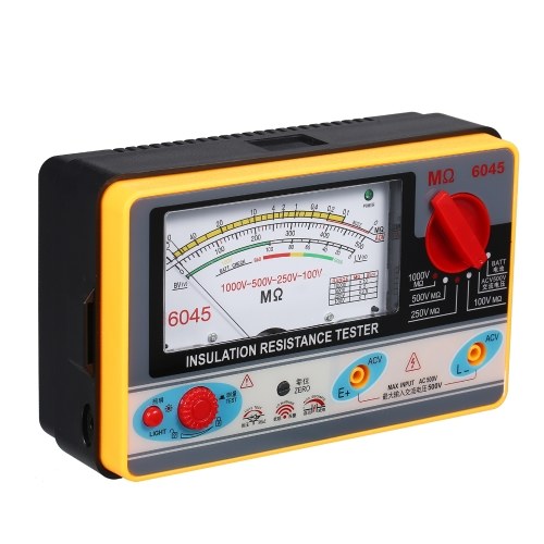 Insulation Resistance Meter Digital Ohmmeter Megger Handheld Insulation Tester Megameter 0-2000MΩ 100V/250V/500V/1000V High Accuracy Megohmmeter Insulation Measurement Instrument 
