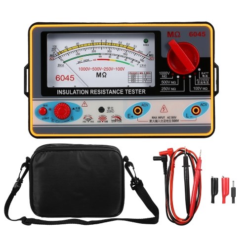 Insulation Resistance Meter Digital Ohmmeter Megger Handheld Insulation Tester Megameter 0-2000MΩ 100V/250V/500V/1000V High Accuracy Megohmmeter Insulation Measurement Instrument 