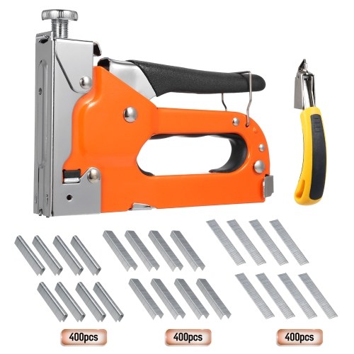 Hand Protection Manual Nailing Machine 3 In 1 Staple Machine Set for DIY Home Soft Wood Furniture Portable Manual Stapler Upholstery Fix Furniture Photo Frame Nail Machine With 400Pcs Door-type Staple, 400Pcs T-type Staple, 400Pcs U-type Staple and 1 Nail Puller