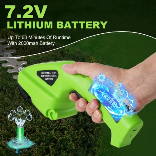 Cordless Hedge Trimmer, 2-in-1 Handheld Hedge Trimmer, 7.2V Electric Grass Trimmer with USB Charging Cable, Lightweight & Portable Grass Shear for Garden Yard Lawn 