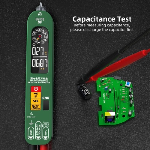 BSIDE S8 3in1 Handheld Multimeter Electrical Test Pen Thermometer Digital 6000 Counts Multimeter Leakage Test Pen EBTN Color Backllight Display Handheld Multimeter Professional Voltage Current Capacitance Resistance Frequency Diode Duty Cycle Tester Tempe 