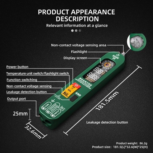 BSIDE S8 3in1 Handheld Multimeter Electrical Test Pen Thermometer Digital 6000 Counts Multimeter Leakage Test Pen EBTN Color Backllight Display Handheld Multimeter Professional Voltage Current Capacitance Resistance Frequency Diode Duty Cycle Tester Tempe 