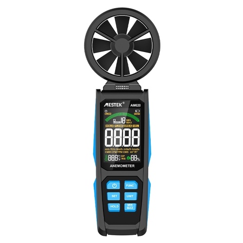 Handheld High Accuracy Anemometer Double Bearing 8-blade Fan Digital Anemometer LCD Backlit Color Display Wind Speed Meter Six Measurement Modes with Data Hold and Low Battery Indication Function 