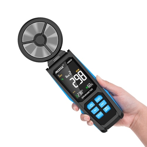 Handheld High Accuracy Anemometer Double Bearing 8-blade Fan Digital Anemometer LCD Backlit Color Display Wind Speed Meter Six Measurement Modes with Data Hold and Low Battery Indication Function 