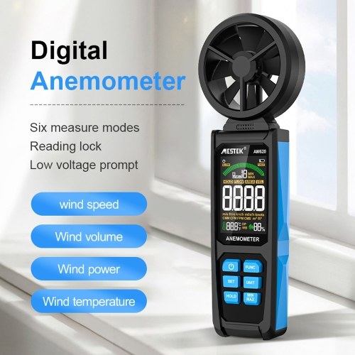 Handheld High Accuracy Anemometer Double Bearing 8-blade Fan Digital Anemometer LCD Backlit Color Display Wind Speed Meter Six Measurement Modes with Data Hold and Low Battery Indication Function 