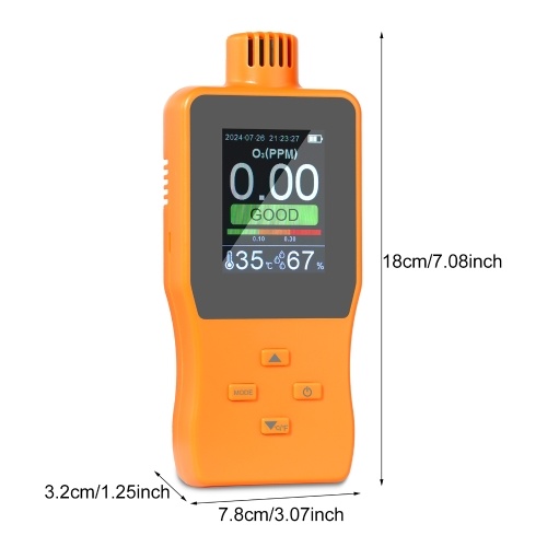 O3 Ozone Detector Analyzer Portable Outdoor Indoor Air Quality Meter Multifunctional Air Quality Monitor Temperature Humidity Gauge with Full Color LCD Screen Adjustable Alarm Threshold 