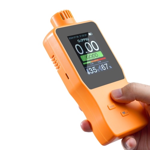 O3 Ozone Detector Analyzer Portable Outdoor Indoor Air Quality Meter Multifunctional Air Quality Monitor Temperature Humidity Gauge with Full Color LCD Screen Adjustable Alarm Threshold 