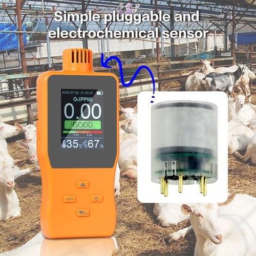 O3 Ozone Detector Analyzer Portable Outdoor Indoor Air Quality Meter Multifunctional Air Quality Monitor Temperature Humidity Gauge with Full Color LCD Screen Adjustable Alarm Threshold 