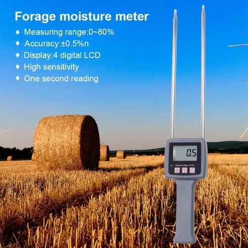 TK100 Moisture Meter Multifunctional Fibre Moisture Test Meter 0-80% Probe Humidity Tester Portable Water Content Analyzer for Tea Corn Straw Bran Soybean Rice 