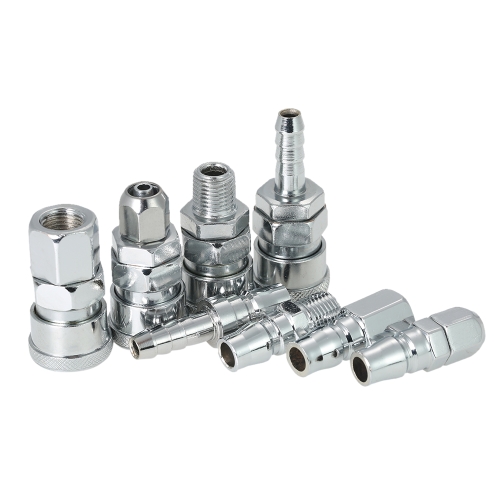 

8pcs 1/4" BSPT Adjustable Quick Couplers Plugs Set Industrial Air Hose Connectors Set