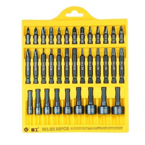 

PENGGONG 35pcs 25mm / 50mm Slotted Phillip Torx Hex Bits Sockets Set