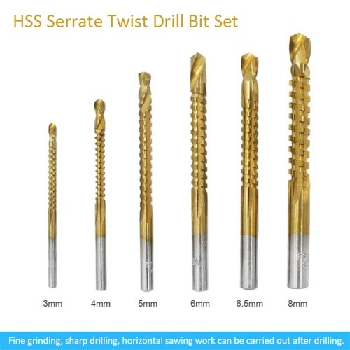 

6 PCS Twist Drill Saw Drill Set High Speed Steel Carpentry Multi-function Metal Expansion Punch Groove Sawtooth Set Professional & DIY Use Twist Drill Bit Set