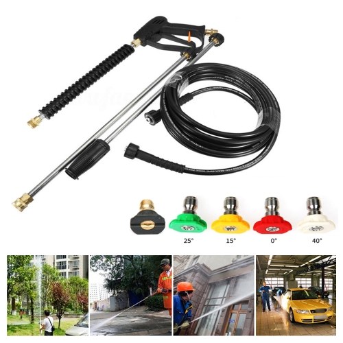 3000PSI High Pressure Washing Spray Extension Wand Lance+10M Water Washer Hose+5 Spray Nozzle Tip