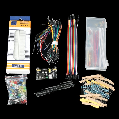 Upgraded Electronics Fun Kit for Arduino Raspberry Pi STM32 with Power Supply Module Jumper Wire Precision Potentiometer 830 Points Breadboard
