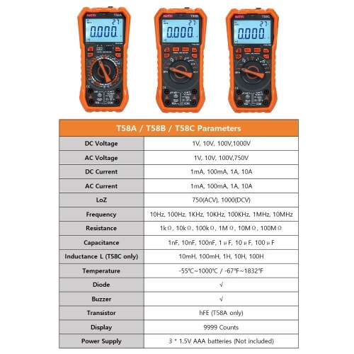 NJTY T58A Digital Multimeter 9999 Counts Multimetro AC/DC Voltage Meter Capacitance Professional Electrician Tools 