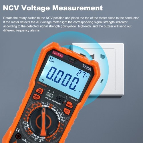 NJTY T58A Digital Multimeter 9999 Counts Multimetro AC/DC Voltage Meter Capacitance Professional Electrician Tools 