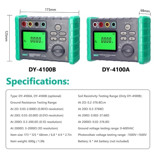 High Accurancy Digital Display Grounding Resistance Tester Multi-Gear Ground Resistance Tester Voltage Meter Megohmmeter Voltmeter Photovoltaic Voltage Measurement Machine DY-4100A 