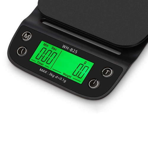 

WH-B25 LCD High Definition Display LED Green Backlight Hand-made Coffee Electronic Scale Kitchen Scale Baking Scales with Bowl and Waterproof Heat-resistant Silicone Mat