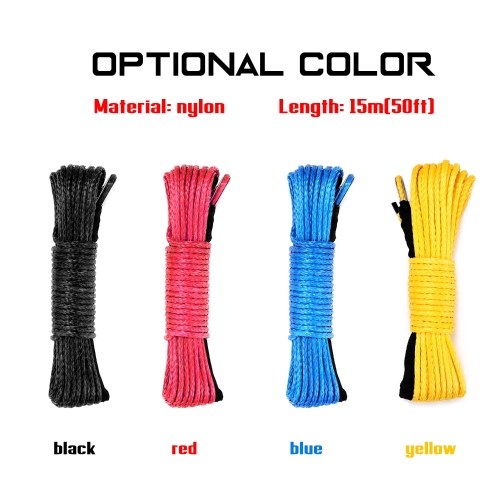 

15m Winch Rope 7700 lb Pull Line Cable Nylon Towing Rope Car Wash Maintenance String for ATV UTV Off-Road