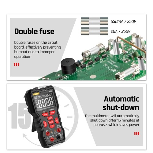 

ANENG AN82 9999 Counts VA Screen Automatic High Precision Digital Multimeter TRMS NCV Universal Meter Multiple Tester for AC/DC Current AC/DC Voltage and Temperature Frequency Resistance Capacity Duty Cycle Diode On-off Test with Torch