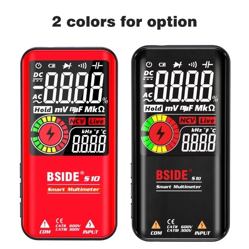 BSIDE S10 Intelligent 9999 Counts Multimeter Digital LCD Display AC/DC Voltmeter Ohmmeter Test Resistance Capacitance Frequency Diode Continuity NCV Live Line with Flash Light Data Hold 