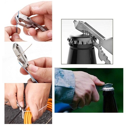 

KKmoon 24 in 1 Multifunctional Key Stainless Steel Key Shaped Pocket Tool Multitool for Drill Drive Screwdriver File Bottle Opener Wrench Ruler Stripping
