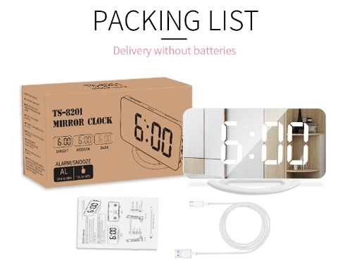 

LED Mirror Clock Mini Digital Alarm Clock Table Clock with Snooze Function 3 Adjustable Brightness Auto-Adapt Backlight