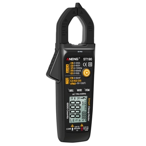 

ANENG ST190 Smart Clamp Meter 6000 Counts Auto-ranging Digital Multimeter LCD Screen AC DC Voltage AC Current Detector Pen Temperature Measuring LED Flashlight Multifunction Voltage Meter Continuity Resistance Frequency Testing with Alarm Buzzer