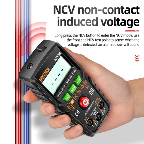 ANENG M108 Smart Digital Multimeter Auto Range 4000 Counts NCV Universal Meter Handheld Multifunctional Tester Voltmeter Ammeter with Backlight Flashlight AC/DC Voltage & Current Resistance Capacitance Frequency Measurement 