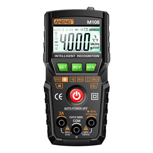 ANENG M108 Smart Digital Multimeter Auto Range 4000 Counts NCV Universal Meter Handheld Multifunctional Tester Voltmeter Ammeter with Backlight Flashlight AC/DC Voltage & Current Resistance Capacitance Frequency Measurement 