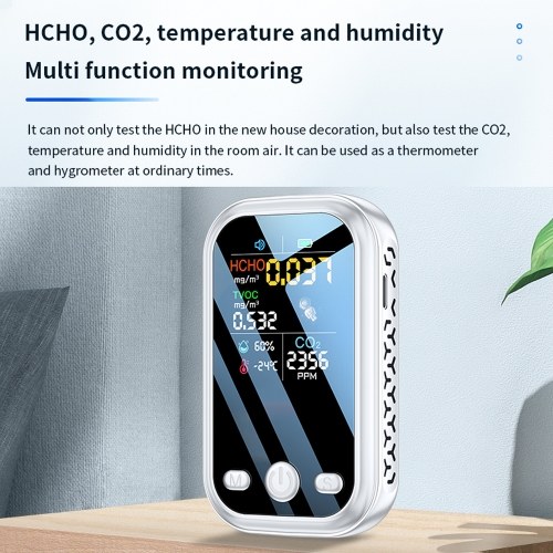 Household 1.9inch 240*280 Resolution Color Display Air Quality Detector High Sensitive Semiconductor Sensors 5in1 HCHO TVOC CO2 Temperature Humidity Tester Type-C Interface 