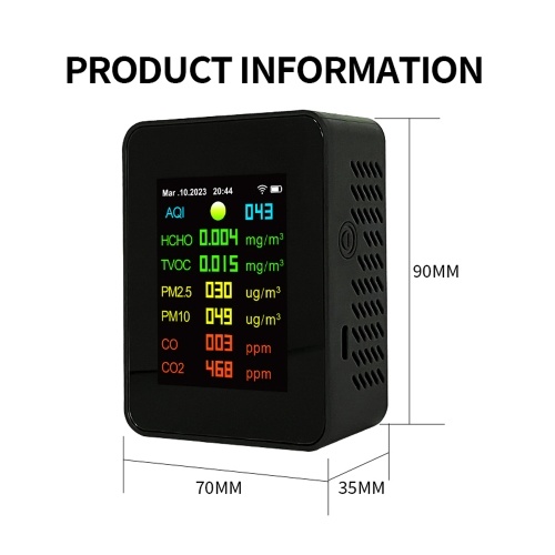 Tuya Wifi Portable Air Quality Meter 7in1 PM2.5 PM10 Carbonic Oxide CO2 TVOC HCHO AQI Tester 