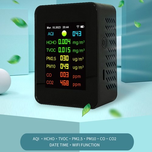 Tuya Wifi Portable Air Quality Meter 7in1 PM2.5 PM10 Carbonic Oxide CO2 TVOC HCHO AQI Tester 