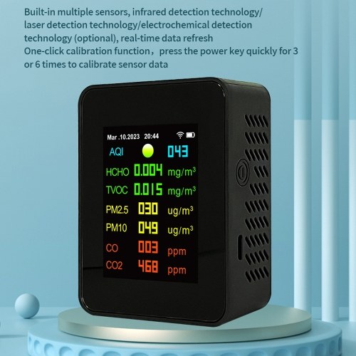 Tuya Wifi Portable Air Quality Meter 7in1 PM2.5 PM10 Carbonic Oxide CO2 TVOC HCHO AQI Tester 