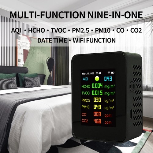 Tuya Wifi Portable Air Quality Meter 7in1 PM2.5 PM10 Carbonic Oxide CO2 TVOC HCHO AQI Tester 
