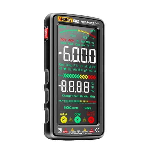ANENG 682 6000 Counts Large LCD Digital Multimeter Smart Anti-burn Rechargeable Universal Meter VA Reverse Screen NCV Tester with Flashlight for Voltage Current Resistance Capacitance Temperature Frequency On/Off Diode Measurement