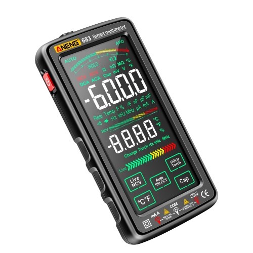 ANENG 683 6000 Counts Large Touch Screen Digital Multimeter Smart Anti-burn Rechargeable Universal Meter VA Reverse Display NCV Tester with Flashlight for Voltage Current Resistance Capacitance Temperature Frequency Diode Duty Cycle Measurement 