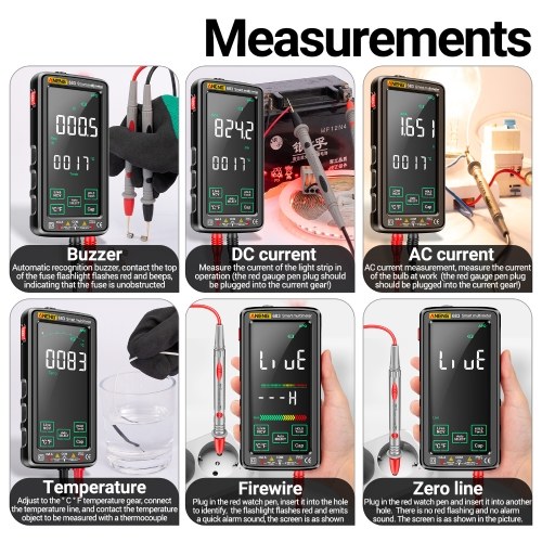 ANENG 683 6000 Counts Large Touch Screen Digital Multimeter Smart Anti-burn Rechargeable Universal Meter VA Reverse Display NCV Tester with Flashlight for Voltage Current Resistance Capacitance Temperature Frequency Diode Duty Cycle Measurement 
