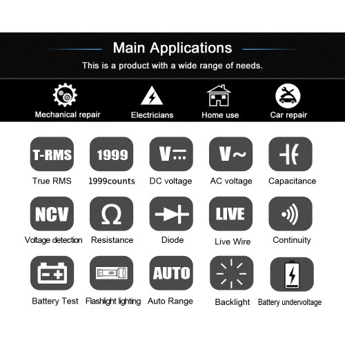 BSIDE Handheld Digital Multimeter Electric Test Pen Professional Voltage Resistance Diode Tester Live Wire Recognition Meter with Automatic Shutdown and Flashlight Function 
