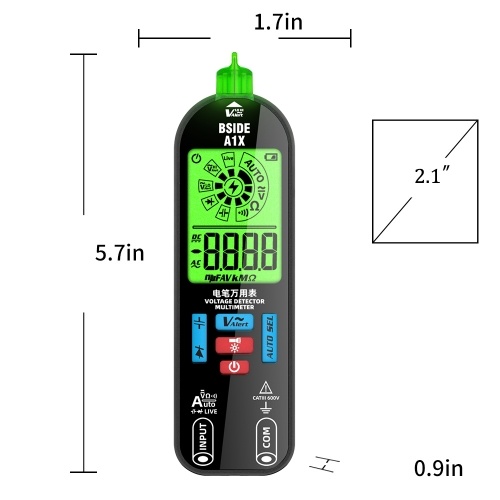 BSIDE Handheld Digital Multimeter Electric Test Pen Professional Voltage Resistance Diode Tester Live Wire Recognition Meter with Automatic Shutdown and Flashlight Function 