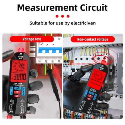 BSIDE Handheld Digital Multimeter Electric Test Pen Professional Voltage Resistance Diode Tester Live Wire Recognition Meter with Automatic Shutdown and Flashlight Function 