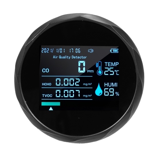 2CO16TB 6 In 1 Multifunctional Air Quality Monitor, Portable Formaldehyde Detector Professional Air Quality Tester CO, TVOC, HCHO, Humidity & Temperature Analyzer 