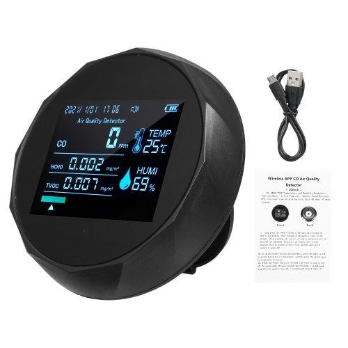 2CO16TB 6 In 1 Multifunctional Air Quality Monitor, Portable Formaldehyde Detector Professional Air Quality Tester CO, TVOC, HCHO, Humidity & Temperature Analyzer 
