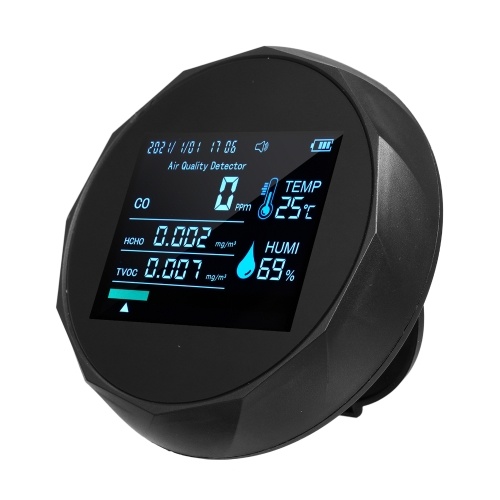 2CO16TB 6 In 1 Multifunctional Air Quality Monitor, Portable Formaldehyde Detector Professional Air Quality Tester CO, TVOC, HCHO, Humidity & Temperature Analyzer 