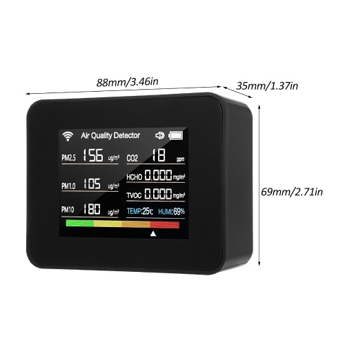 Tuya WiFi Air Quality Meter 13-in-1 Indoor Air Quality Monitor Detects CO₂ TVOC HCHO PM2.5 PM1.0 PM10 Humidity and Temperature Time Date Alarm Timer and Stopwatch Timer with Alarm for Home Offices School Hotel 