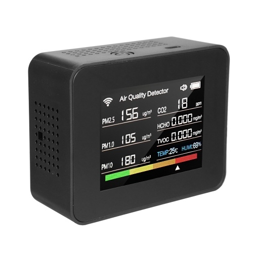 Tuya WiFi Air Quality Meter 13-in-1 Indoor Air Quality Monitor Detects CO₂ TVOC HCHO PM2.5 PM1.0 PM10 Humidity and Temperature Time Date Alarm Timer and Stopwatch Timer with Alarm for Home Offices School Hotel 