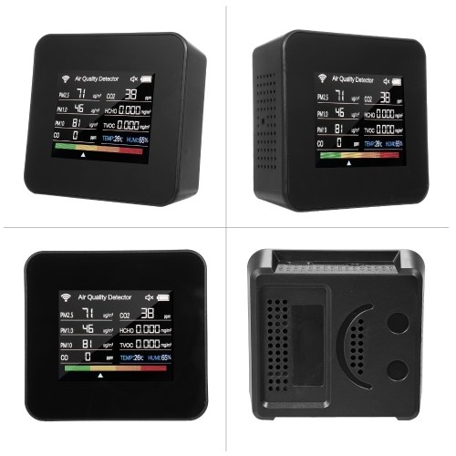 14-in-1 Indoor Air Quality Monitor Tuya WiFi Air Quality Detector Detects CO₂ CO TVOC HCHO Temperature and Humidity PM2.5 PM1.0 PM10 2.8inch TFT Color Display Support Cellphone APP Control with Time Date Alarm Timer and Stopwatch Timer Function 