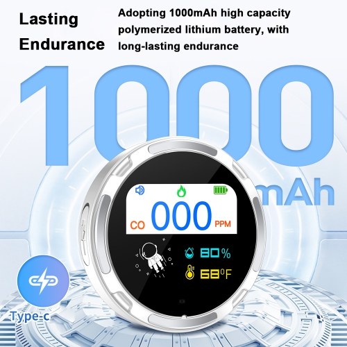 2.1-inch Display Detector Portable Carbon Monoxide Tester Multifunctional Temperature and Humidity Test Meter Electrochemical Sensor IP65 Waterproof Household Air Quality Meter 