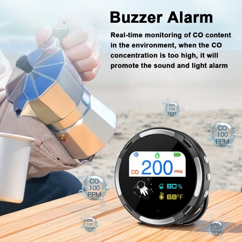 2.1-inch Display Detector Portable Carbon Monoxide Tester Multifunctional Temperature and Humidity Test Meter Electrochemical Sensor IP65 Waterproof Household Air Quality Meter 